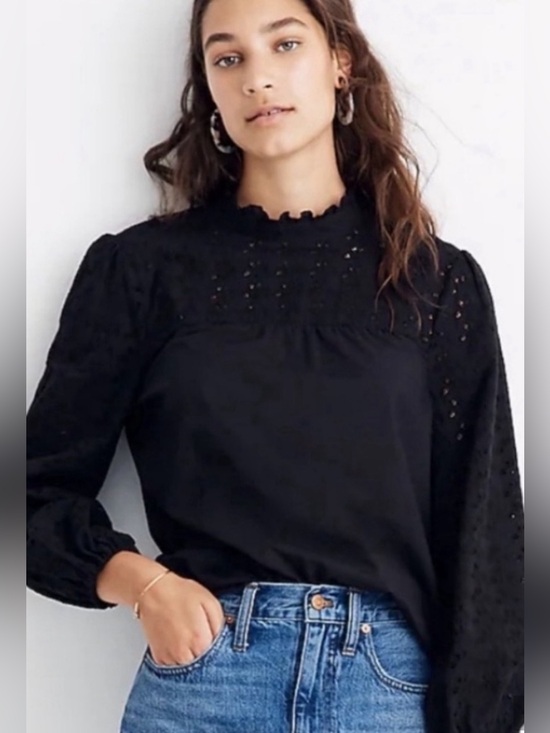 Madewell Tops - Madewell Black Eyelet Mock-Neck Blouse